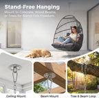 Nicesoul Patio Hanging Egg Chair No Stand, Foldable Ceiling Egg Basket Chairs Without Stand Indoor Outdoor, 350lbs Egg Shell Swing Hammock Chair with Cushion for Backyard, Balcony, Outside, Dark Grey