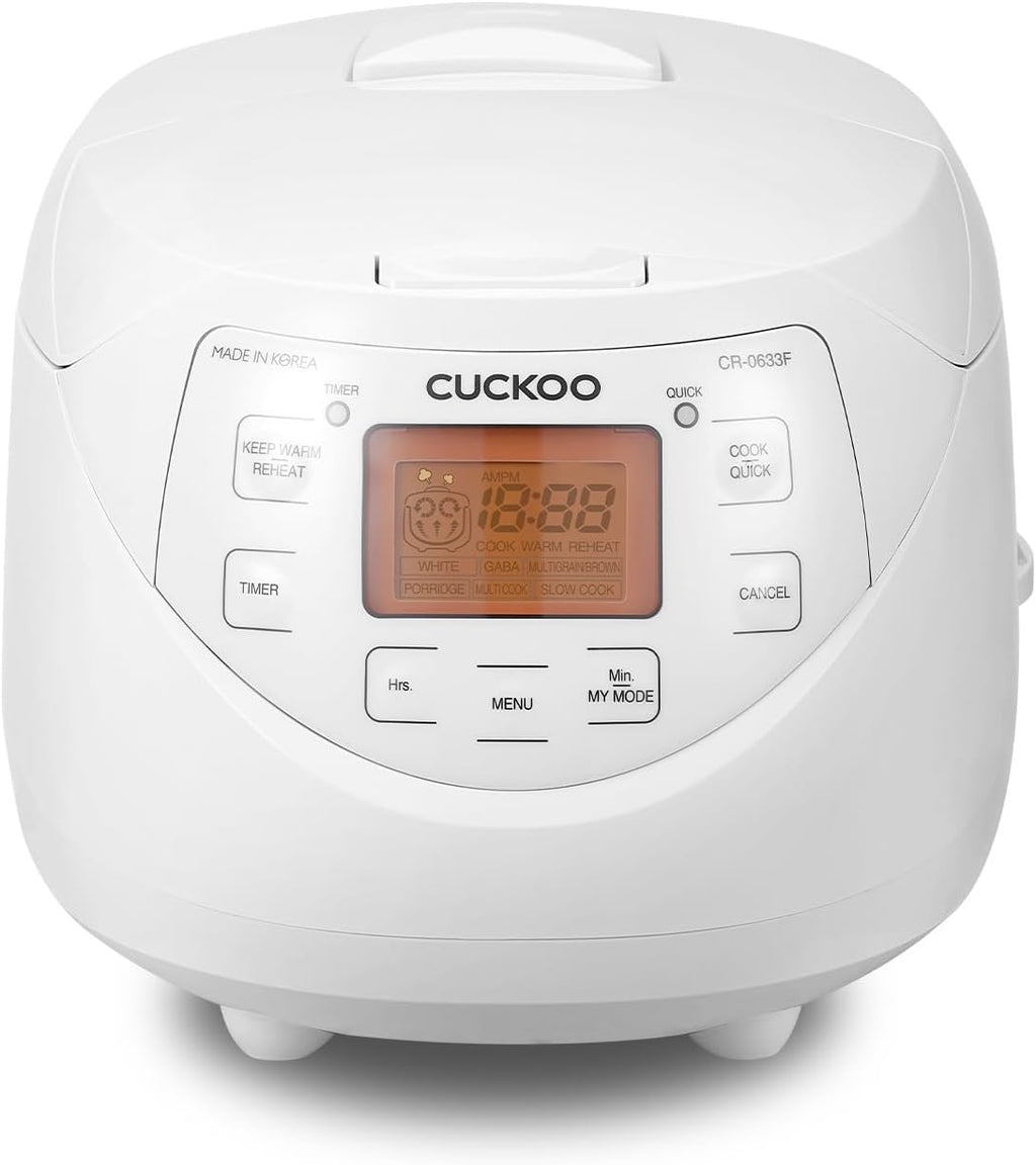 CUCKOO Micom Rice Cooker 6 Cup Uncooked / 12 Cup Cooked, Korean Fuzzy Logic Rice Cooker with Delay Timer & Keep Warm Setting, Versatile Food Steamer with Non-Stick Inner Pot, White (CR-0633F)