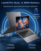 15.6 inch Laptop with Pentium Gold 6500Y(Up to 3.4GHz)  16GB RAM 256GB SSD 1080P Full HD  USB-C WiFi 5 BT5.0 Gray Computer Laptops for School  Business
