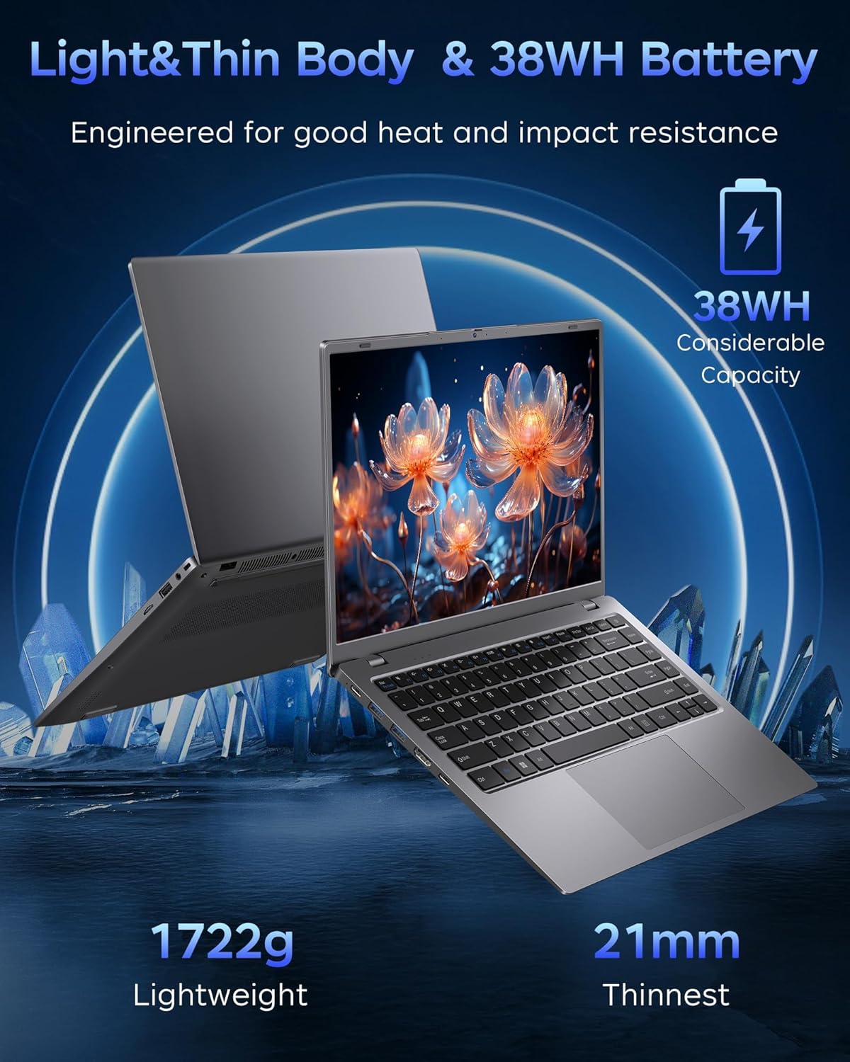 15.6 inch Laptop with Pentium Gold 6500Y(Up to 3.4GHz)  16GB RAM 256GB SSD 1080P Full HD  USB-C WiFi 5 BT5.0 Gray Computer Laptops for School  Business