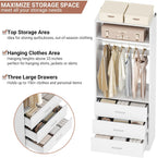 Closet System Set of 2, 4FT Closet Systems with 6 Wood Drawers, 48" Closet Organizer System with 2 Hanging Rods & 2 Shelves, Heavy Duty 48 Inch Walk-in Closet , White (48"L x 15" W x 80" H)