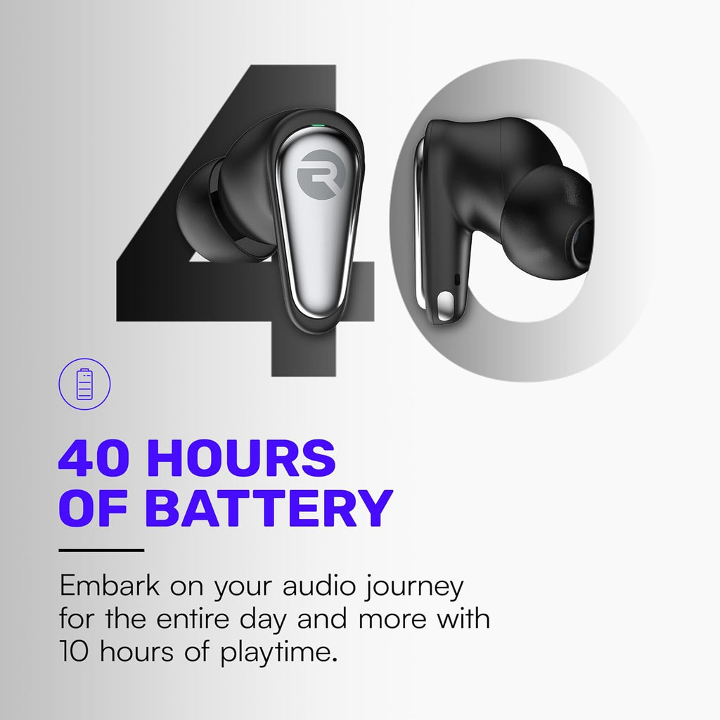 Raycon Pro Earbuds Wireless Bluetooth + 6 Microphones with Hybrid Active Noise Canceling  Sweat & Water-Resistant Earphones  Premium Wireless Ear Buds Bluetooth 40 Hours Playtime (Black)