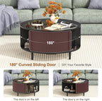 Round Coffee Table, 31.5" Fluted Center Table with Storage, Lift-Top Coffee Table with Adjustable Footpads, Sliding Door, Mid-Century Modern Center Table for Living Room, Small Space (Black)