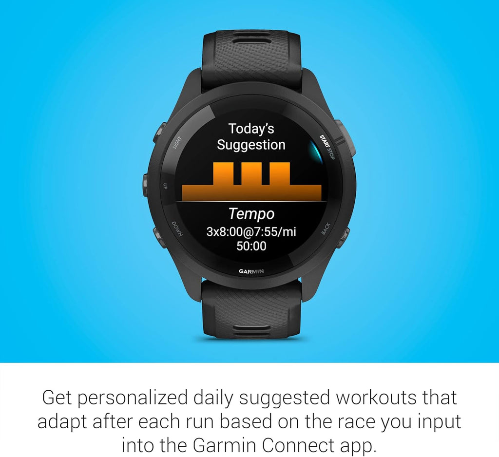 Garmin Forerunner 265 Running Smartwatch  Colorful AMOLED Display  Training Metrics and Recovery Insights  Black and Powder Gray (Renewed)