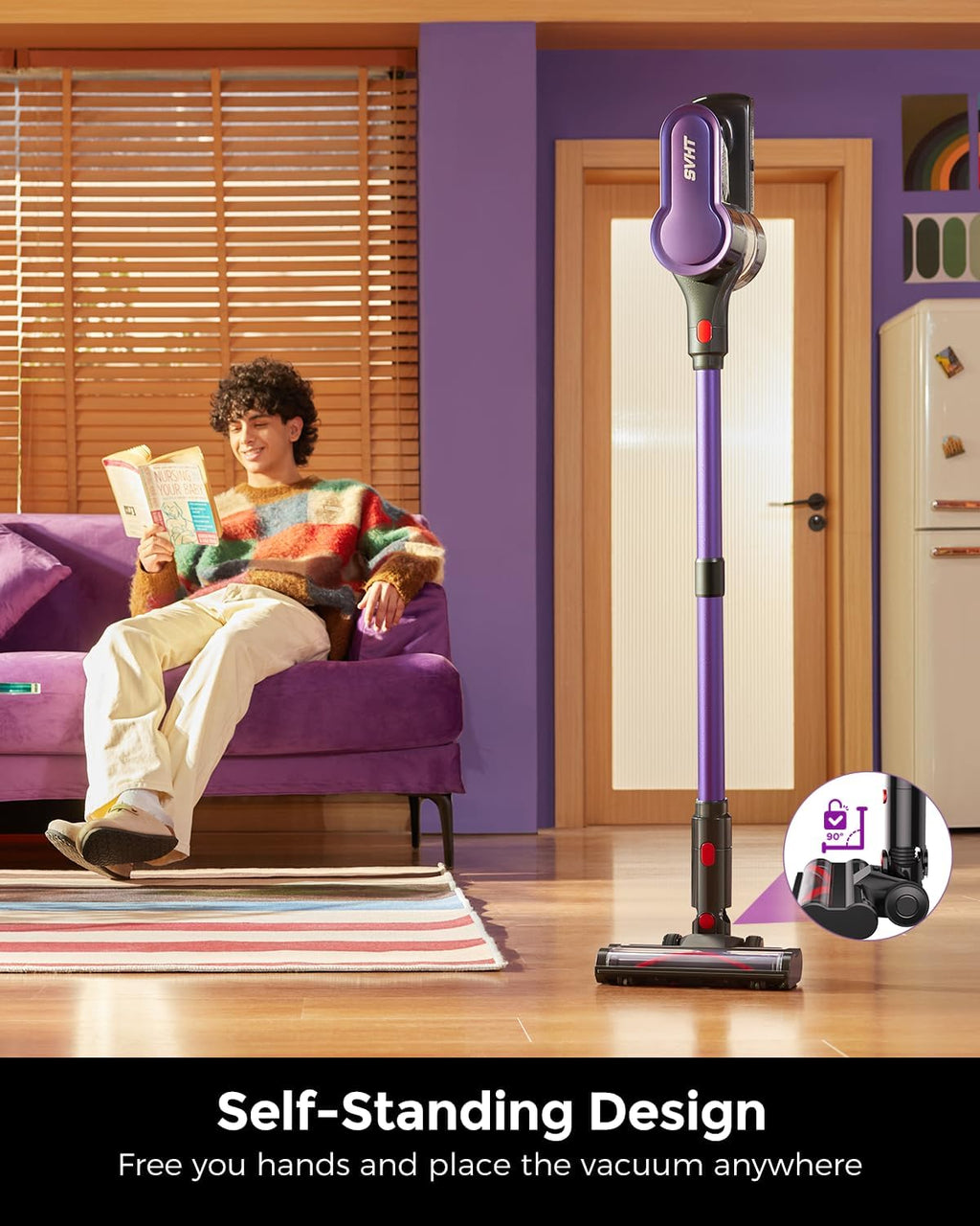 Cordless Vacuum Cleaner, 500W 45KPA 50Mins Stick Vacuum Cleaners for Home with LED Light, Self-Standing, Anti-Tangle Brush & 1.6L Dust Cup, Lightweight Vacuum for Pet Hair, Carpets, Hard Floors