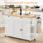 60" Kitchen Island with Power Outlet & Drop Leaf, Kitchen Rolling Island with Spice Rack & Towel Rack, Knife Holder, Kitchen Island Cart with Trash Storage Cabinet, Mobile Island Table for Kitchen