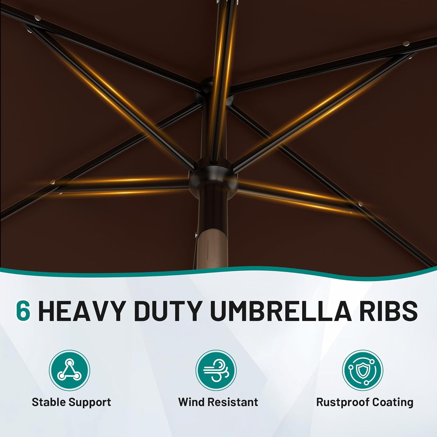 AreShark 6.5' x 10' Rectangular Patio Umbrellas for Outdoor, Outdoor Table Umbrella, Large Outdoor Patio Umbrellas with 6 Sturdy Ribs for Pool, Garden, Deck & Market (Brown)