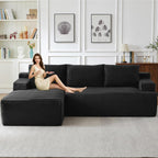 96" Modular Sectional Sofa Couches L-Shape Couch 3 Seat Modular Sofa Corduroy Memory Foam Sectional Boneless Couches for Living Room, Cloud Couch with Oversized Chaise(Black, Left Facing)