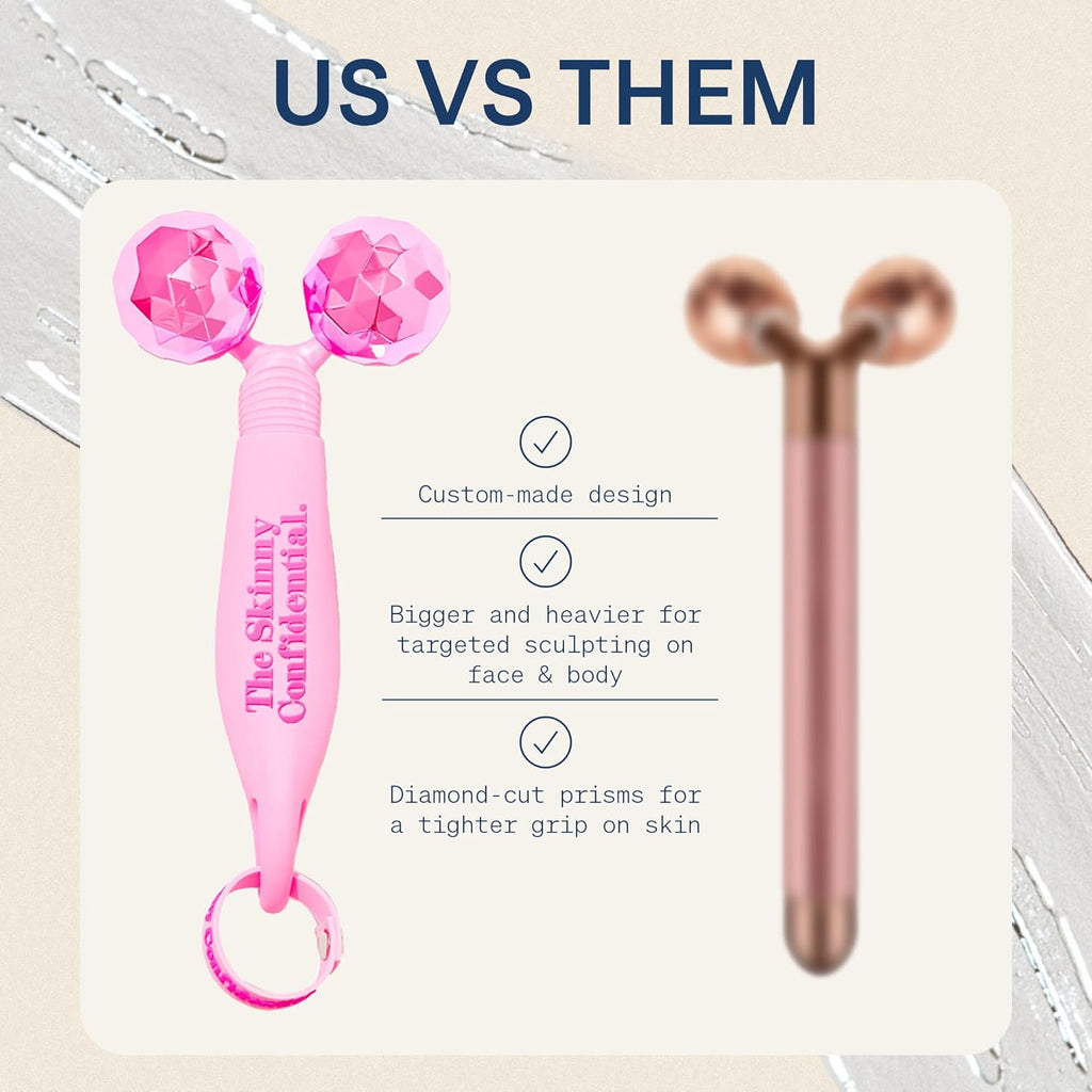 The Skinny Confidential Face Roller - Pink Balls Eye & Facial Roller Massager - Face Massage Tools Skincare for Wrinkles & Fine Lines, Sculpt, Contour, Tighten & De-Puff Skin