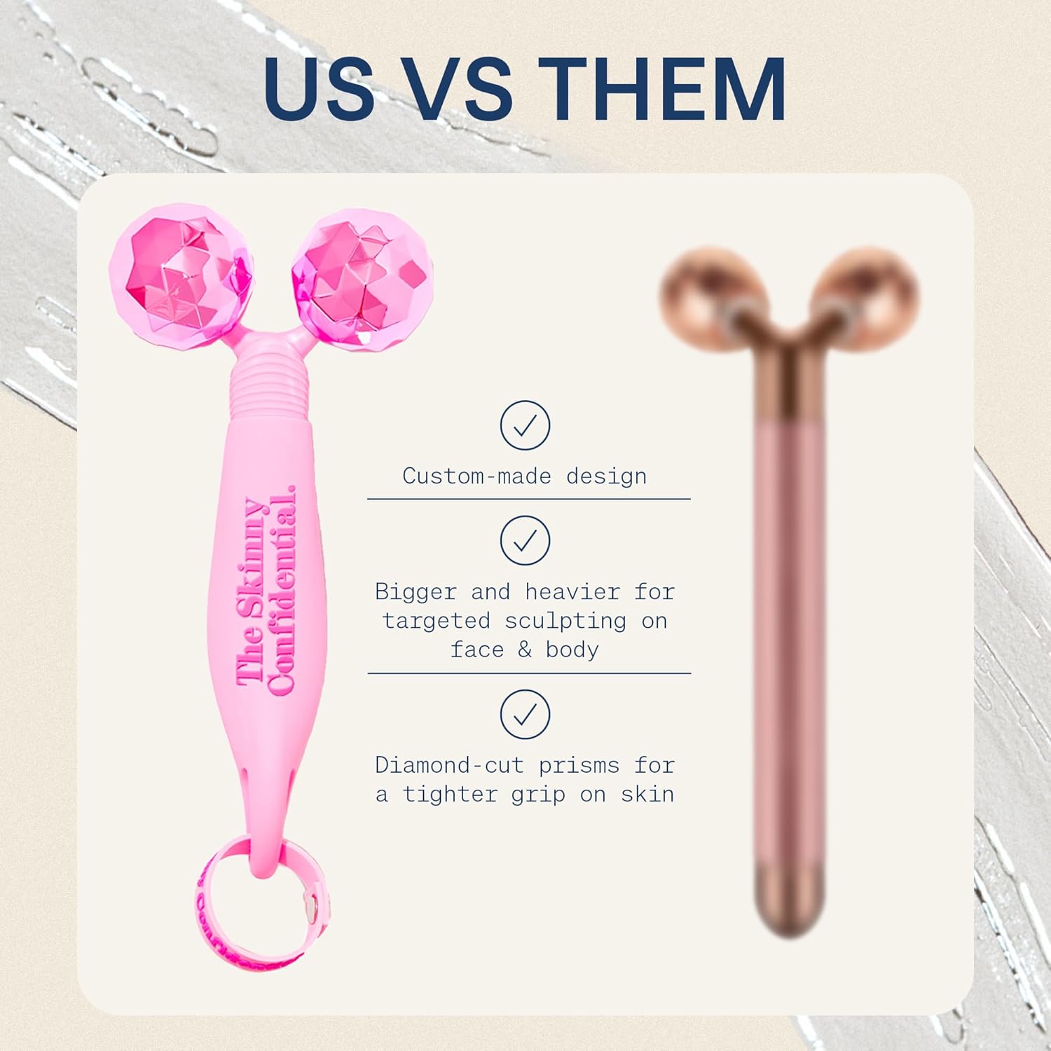 The Skinny Confidential Face Roller - Pink Balls Eye & Facial Roller Massager - Face Massage Tools Skincare for Wrinkles & Fine Lines, Sculpt, Contour, Tighten & De-Puff Skin
