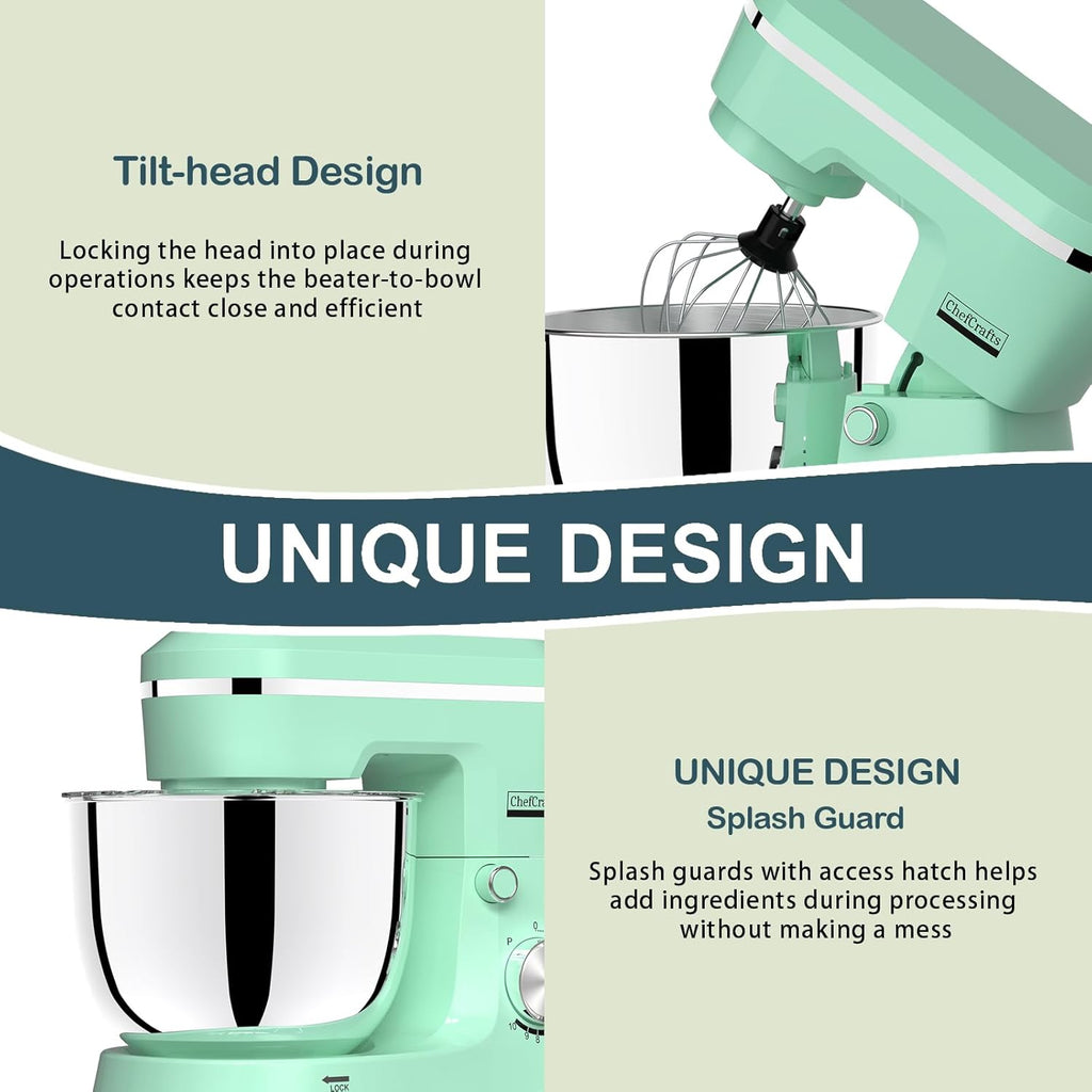 Electric Stand Mixer with 6.5 Quart Bowl, Household Food Mixer 10+p Speeds 660W, Tilt-Head Bread Dough and Cake Mixers with Dough Hook, Whisk, Beater, Splash Guard and Egg Separator (Blue)