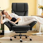 FelixKing Big and Tall Office Chair, 400LBS Wide Leather Executive Chair, Reversible Armrest for Pets Criss Cross Legged, 135° Reclining High Back Gaming Desk Chair with Lumbar Support Footrest, Black