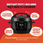 Instant Pot 4QT RIO Mini 7-in-1 Multi-Cooker, Pressure Cooker, Slow cook, Sauté, Steam, Rice Maker, Yogurt, & Warmer, Black, 4 Quarts