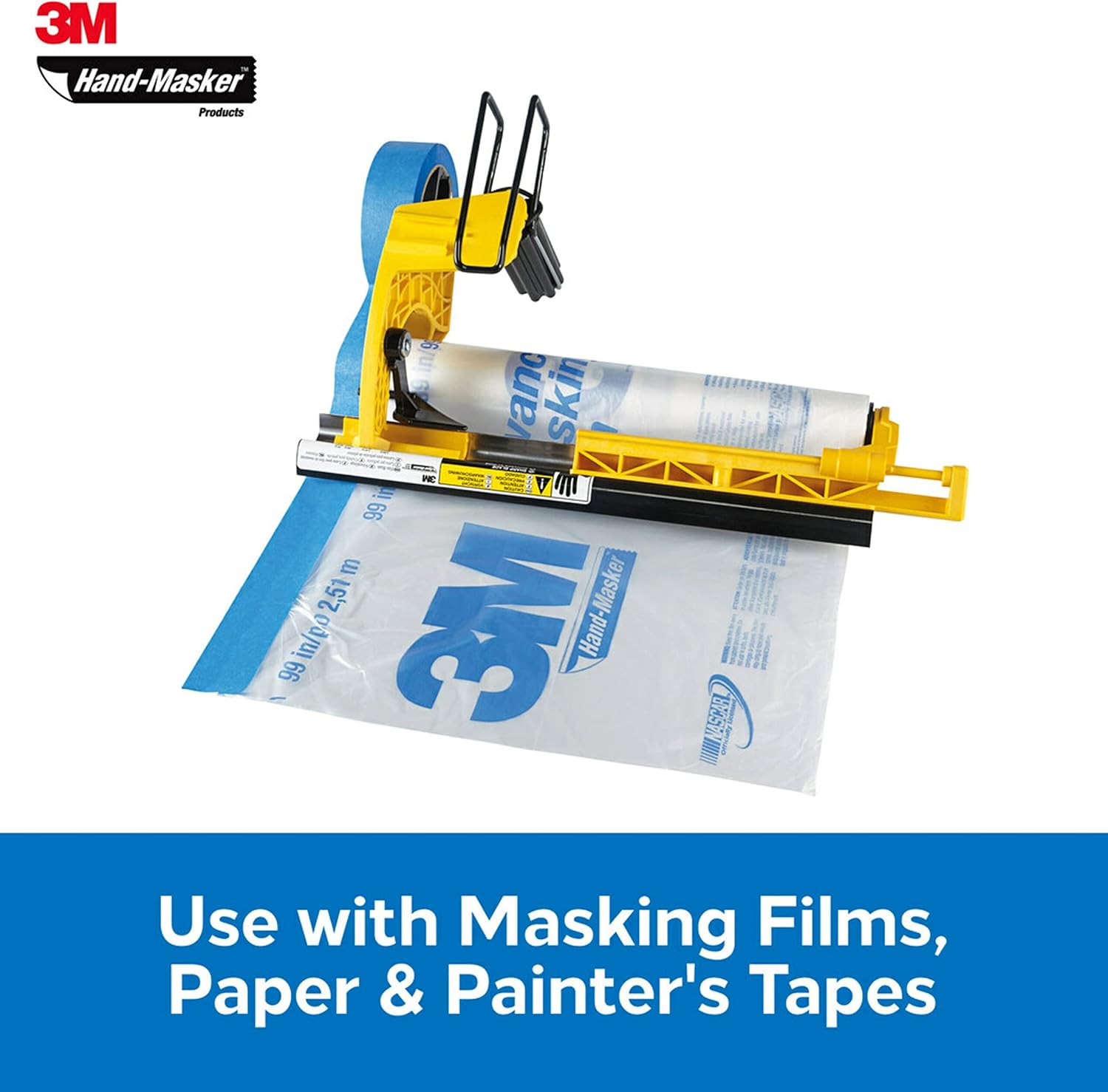 3M Hand-Masker M3000 Tool Painter's Tape and Masking Film Dispenser Kit, 3M Hand Masker Protects Surfaces from Paint Splatters, Includes 12-Inch Blade, Painter's Tape and Masking Film, 1 Kit