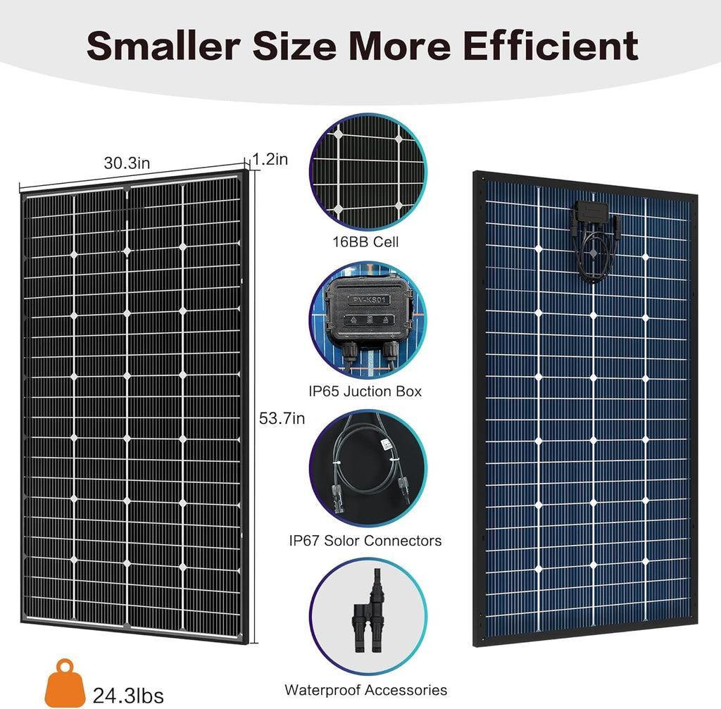 JJN Bifacial 400 Watt Solar Panel  16BB N-Type 2 Pcs 200W 12V 25% High Efficiency 400W Solar Panels  Monocrystalline Solar Module for RV Home Farm Trailer Camper Marine Off-Grid Solar System