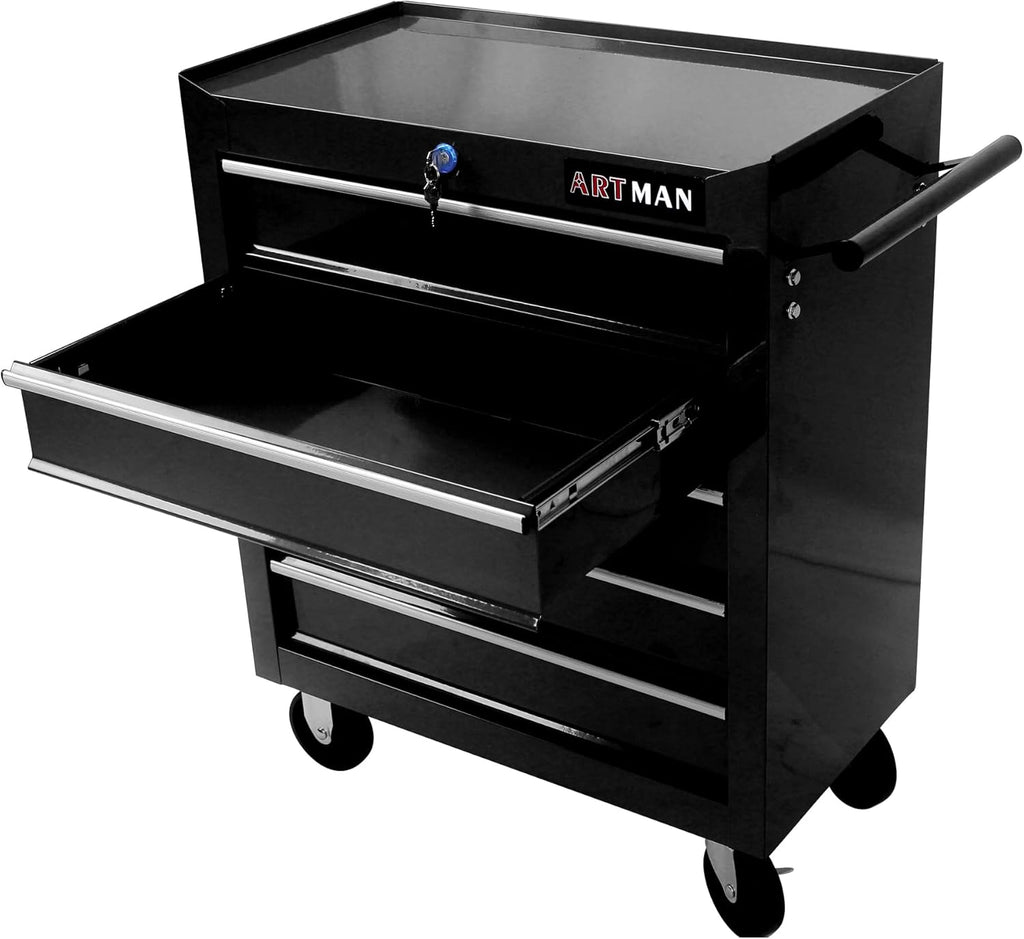 RYH 5Drawers Rolling Tool Chest & Tool Box on Wheels | Heavy Duty Metal Cart with Ball Bearing Drawers | Fits US General Tool Box for Garage Storage (Black, 5 Drawers（29.9" H × 24.2" W × 12.9" D)