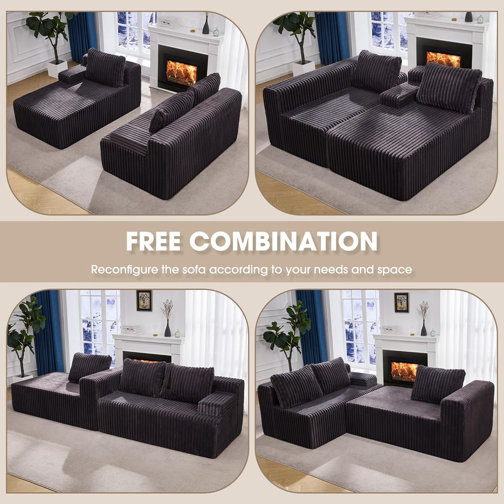 Modular Sectional Sofa Couches L-Shape Couch 3 Seat Modular Sofa Memory Foam Sectional Couches for Living Room, Cloud Couch with Oversized Chaise (Grey Stripe, 96" Left Facing Chaise)