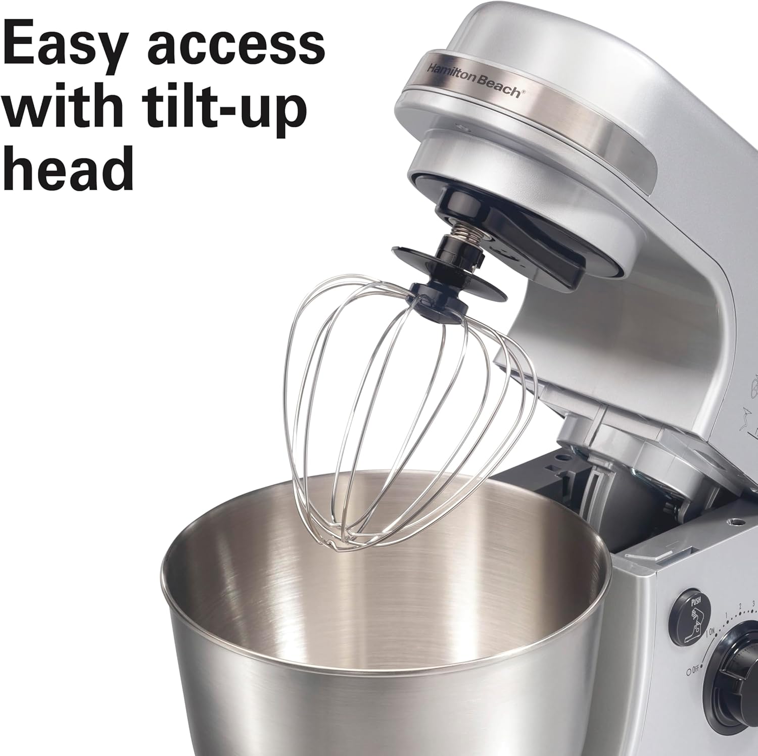 Hamilton Beach Electric Stand Mixer, 4 Quarts, Dough Hook, Flat Beater Attachments, Splash Guard 7 Speeds with Whisk, Silver
