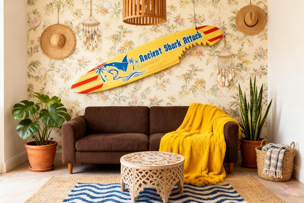 Large Surfboard Art Wall Decor, 6FT Art Surfboard Wall Hanging, Wooden Beach Wall decorationIndoor and Outdoor Surfing Decorative Boards