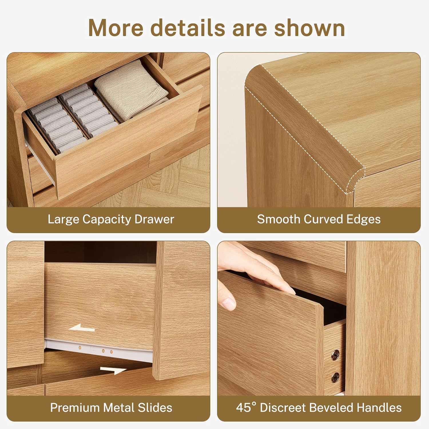 TEENFON 9 Drawer Dresser for Bedroom, 63" Wide Dressers & Chest of Drawers with Curved Profile Design, Wood Closet Storage Dressers Organizer for Bedroom, Living Room, Natural