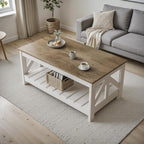 YESHOMY Farmhouse Coffee Table, Coffee Tables for Living Room, Farmhouse Square Coffee Table with Storage, Couch Table, Small Tables for Small Spaces, Gray & White