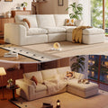 108'' Boneless Cloud couches for Livingroom,Sectional L-Shape Couch with Ottoman,3 Seater Convertible Modular Soft Sofa,White