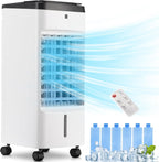 Uthfy Portable Air Conditioners, 3 IN 1 Evaporative Air Cooler with Detachable Water Tank, 6 Ice Packs, 12H Timer, 120° Oscillation, Remote, 3 Speeds, 4 Modes, Swamp Cooler for Bedroom, Office