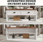 Farmhouse Coffee Table with Storage,62.6" Wide Rustic Center Table with Hidden Storage Compartment, Wood Dining Table for Living Room,Office,Antique White