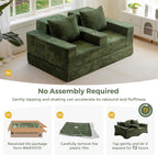 MAXYOYO Loveseat Sofa Bed, 64" Foldable Floor Sofa Couch in A Box with 2 Cup Holders, 4 in 1 Convertible Boneless Couch Folding Recliner Sleeper Chair for Living Room, No Assembly Required, Green
