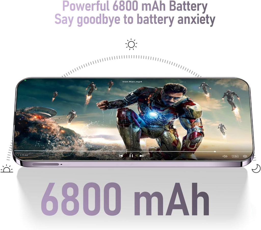 I24 Ultra Unlocked Phone 8GB+256GB Android Cell Phone 7 inch HD Screen Mobile Phone 108MP+48MP Camera 6800 mAh Extra Large Battery 5G Dual SIM (Titanium Purple)