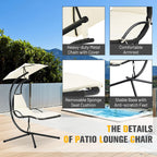Giantex Outdoor Hanging Chaise Lounge Chair, Patio Hammock Chair with Removable Canopy, Cushion & Anti-toppling Rope, Hanging Arc Chaise Hammock for Patio Poolside Backyard Garden Porch (Beige)