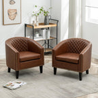 KINWELL 29" W Faux Leather Barrel Chairs Set of 2, Modern PU Upholstered Tufted Club Chairs with Nailhead Trim, Small Armchairs Accent Chairs for Living Room Bedroom Apartment Lounge Nursery, Brown