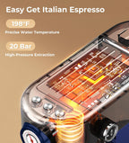 20 Bar Espresso Machine with Milk Frother, Compact Espresso Maker, Stainless Steel Coffee Machine with Precise Temp Control & 44oz Removable Water Tank for Latte, Cappuccino, Dark Blue