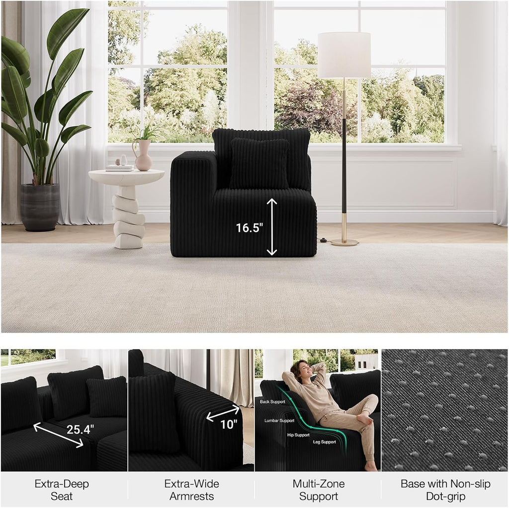 Novilla Modular Sectional Sofa, Modern Cloud Sectional Couch with Smarts Coil® Support, Upholstered Boneless Couch for Living Room Apartments Bedroom, No Assembly Required (Armless Chair)