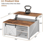 SEDETA 31.5" Lift Top Coffee Table with Storage, Square Coffee Tables for Living Room, Farmhouse Coffee Table with Large Hidden Storage Compartment and Adjustable Shelves, White