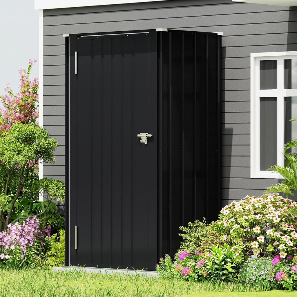 Devoko 22 Cuft Lockable Metal Storage Shed, Vertical Indoor Outdoor Tool Cabinet with Non-Adjustable Shelves for Patio Garden Backyard, Black