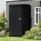 Devoko 22 Cuft Lockable Metal Storage Shed, Vertical Indoor Outdoor Tool Cabinet with Non-Adjustable Shelves for Patio Garden Backyard, Black