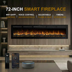 72 Inch WiFi Electric Fireplace Heater with Sound, Wall Mounted, Recessed or Free‑Standing, 750/1500W, 13 Flame & Fuel Bed Colors, Dimmable, Remote & App Control, Alexa & Google Home