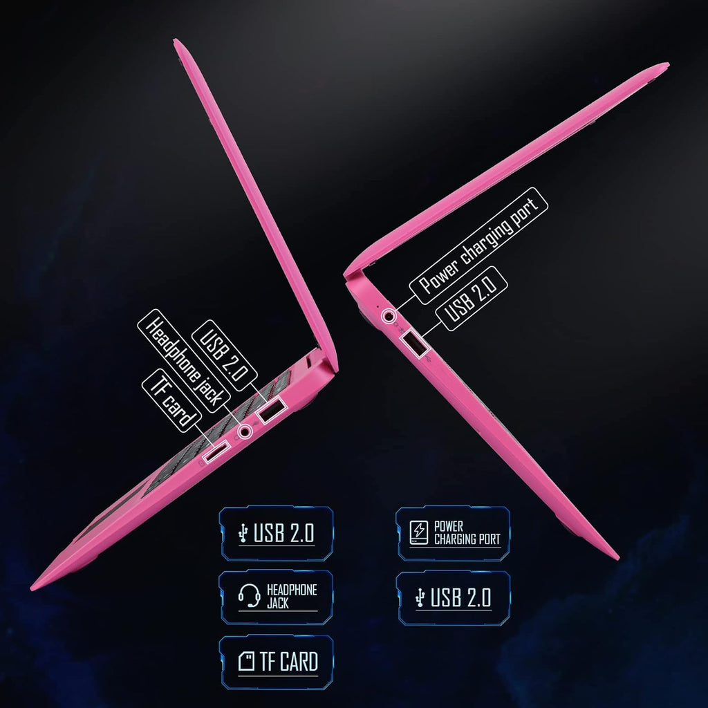 G-Anica Laptop Computer(10.1 inch), Quad Core Powered by Android 12.0, Netbook Computer with WiFi, Webcam and Bluetooth, Mini Laptop with Bag, Mouse, and Mouse Pad for Kids and Adults（Pink）