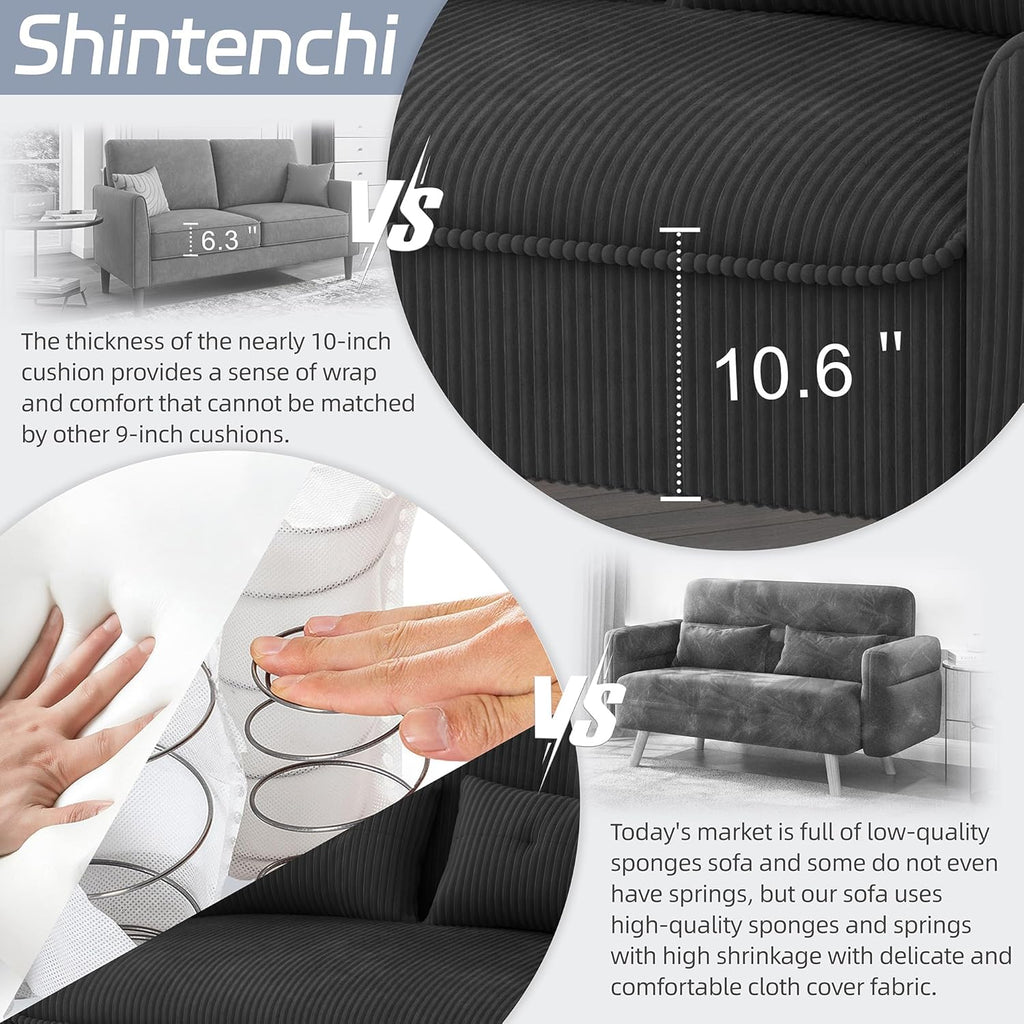 Shintenchi Small Modern Loveseat Couch Sofa, Mid Century Fabric Upholstered 2-Seat Sofa Couch Love Seats Furniture for Small Space,Living Room,Studio,Apartment with 2 Pillows,Black
