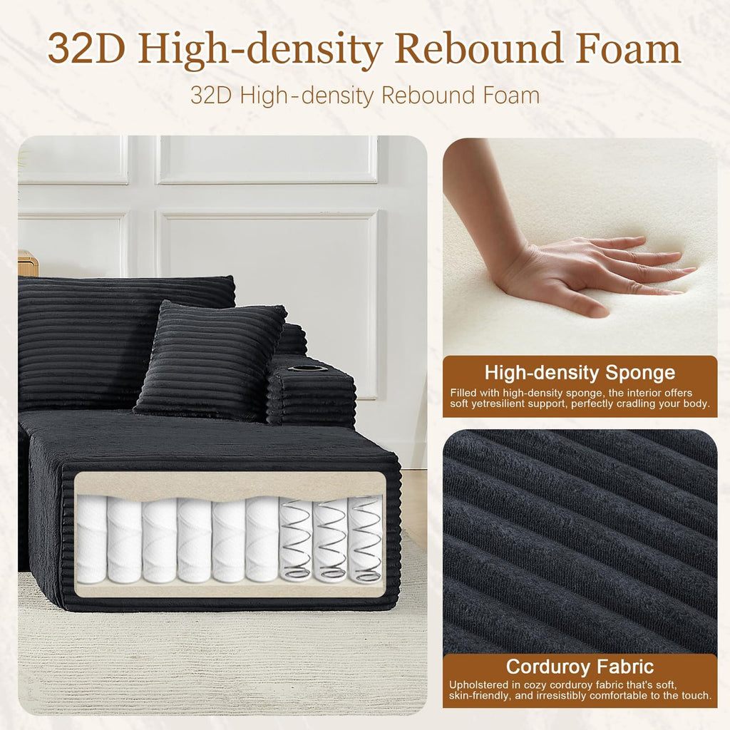 Modular Sectional Sleeper Sofa,134 Inch Boneless Cloud Couch for Living Room, U Shaped 5 Seat Sofa with 2 Storage Pockets& 2 Cup Holders, Free Combination, No Assembly Required (Dark Grey)