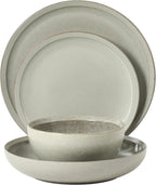 Gibson Elite Beckett Stoneware Matte Reactive Glaze 16 Piece (Service for 4) Plates and Bowls Dinnerware Set - Ash White