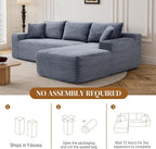 95" Boneless Cloud Sectional Couches for Living Room, Comfy Fluffy L Shaped Memory Foam Deep Seat Boneless Couch, Modular Sectional Sofa with Right Facing Chaise, Grey