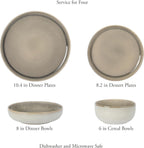 Gibson Elite Sunveil 16 Piece (Service for 4) Plates and Bowls Reactive Glaze Round Dishes Stoneware Ceramic Dinnerware Set - Light Taupe