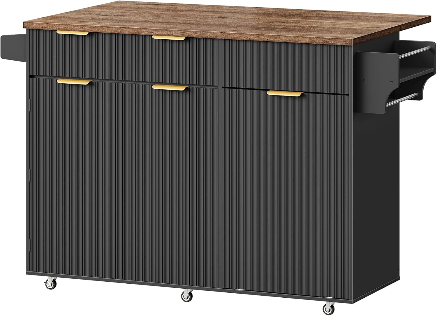 Mobile Kitchen Island with Folding Drop Leaf Countertop, Rolling Kitchen Island Cart with Trash Can Storage, Drawers, Adjustable Shelf, Spice Rack, for Dining Room, Black and Walnut MZD08BL