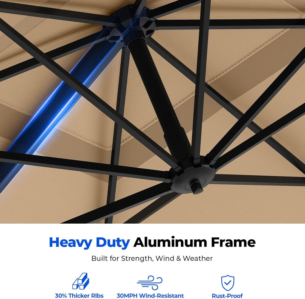 HOMSHADE 10x10 FT Cantilever Patio Umbrella Outdoor with Base- Large Offset Heavy-Duty Aluminum Umbrella with 360° Rotation, 6 Tilts, Windproof, 3-Year Fade Resistance for Pool Deck, Square, Beige