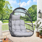RADIATA Outdoor Hanging Egg Chair Without Stand, Foldable Rattan Wicker Swing Basket, 350 Lbs Heavy-Duty Hammock Chair with Cushion & Pillow for Patio Balcony Bedroom Garden Ceiling Tree, Light Gray