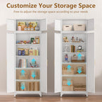 Kitchen Pantry Cabinet, 90" Tall Metal Pantry Cabinet, Food Cupboards with Doors and Shelves, Freestanding Storage Cabinets for Dining, Living Room, 16"D x 32"W x 90"H, White, Assembly Required