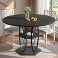 47.2" Black Round Dining Table for 4-6, Circle Kitchen Table with Open Storage Shelf, Modern Wooden Dinner Table with Metal Pedestal Base, Dining Room Tables for Kitchen Small Space