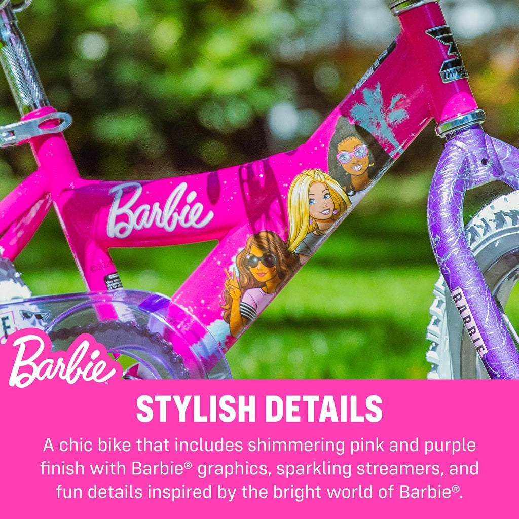 Dynacraft Barbie 16-inch Girls' Bike for Kids Ages 5-7 Years - Fun and Stylish Design, Sturdy and Durable, Perfect for Kids Learning to Ride, Easy to Assemble, Ideal for Young Riders
